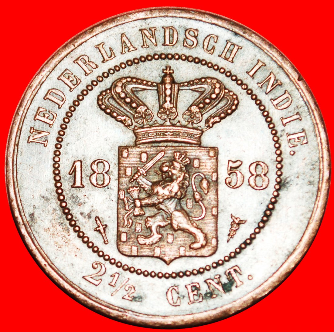  · LÖWE (1856-1913): NIEDERLÄNDISCH-INDIEN ★ 2 1/2 CENTS 1858! OHNE VORBEHALT!   