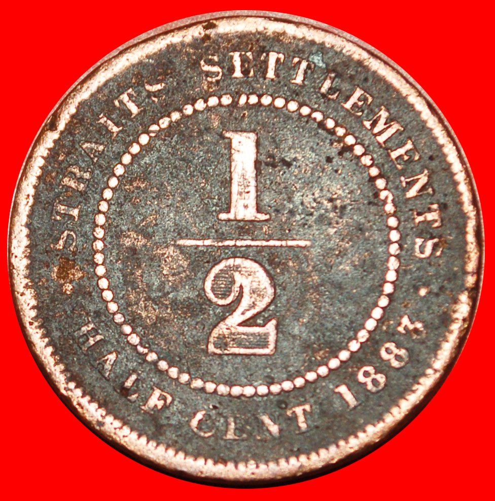  · QUEEN VICTORIA (1872-1883): STRAITS SETTLEMENTS ★ 1/2 CENT 1883 RARE! LOW START ★ NO RESERVE!   