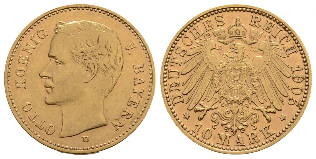 PEUS 3896 Kaiserreich - Bayern 3,58 g Feingold. Otto (1886 - 1913) 10 Mark GOLD 1905 D München Sehr schön / Vorzüglich