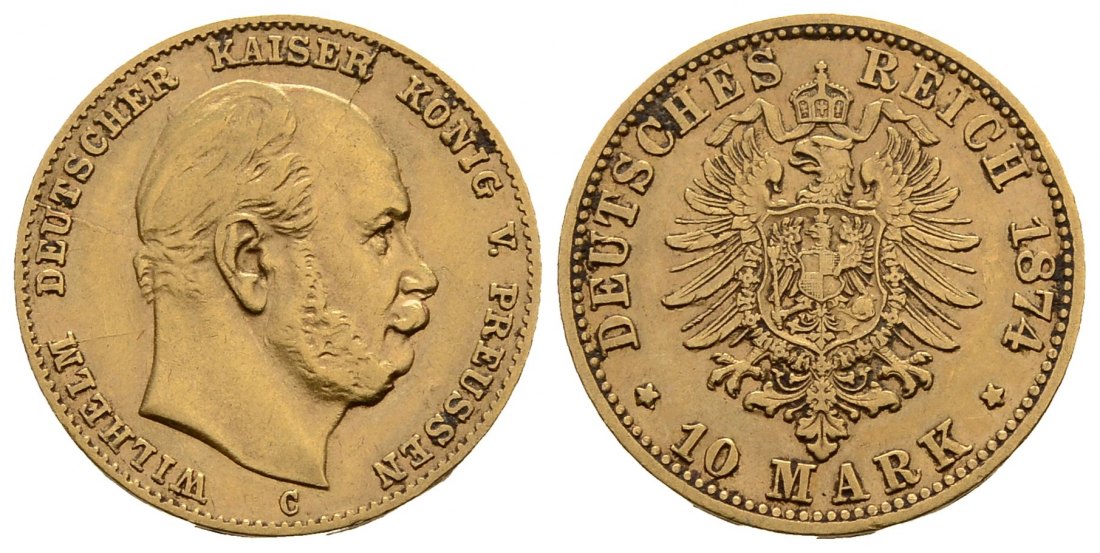 PEUS 3897 Preußen - Kaiserreich 3,58 g Feingold. Wilhelm I. (1861 - 1888) 10 Mark GOLD 1874 C Frankfurt Sehr schön
