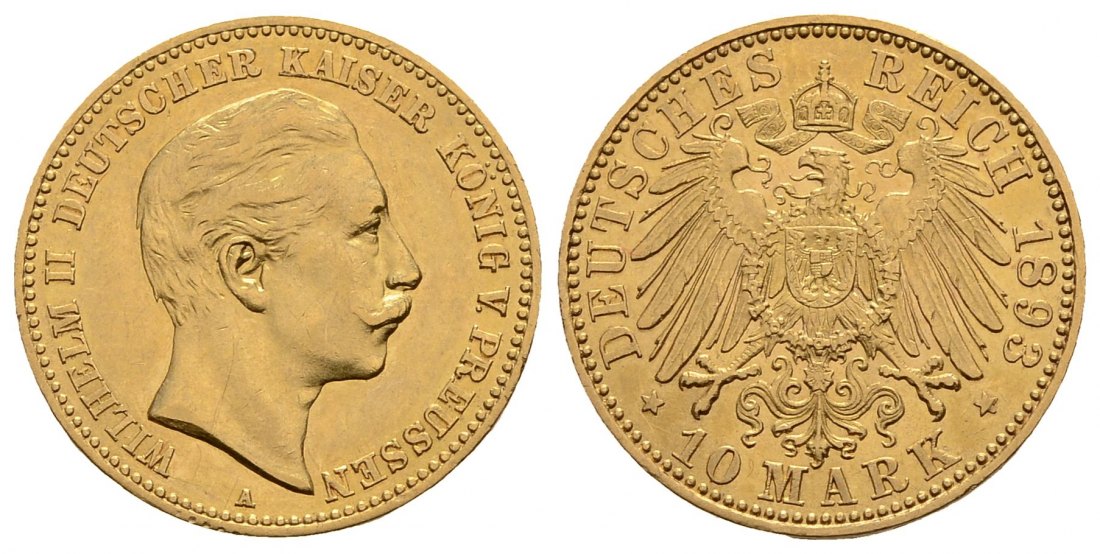 PEUS 3898 Kaiserreich - Preußen 3,58 g Feingold. Wilhelm II. (1888 - 1918) 10 Mark GOLD 1893 A Vorzüglich