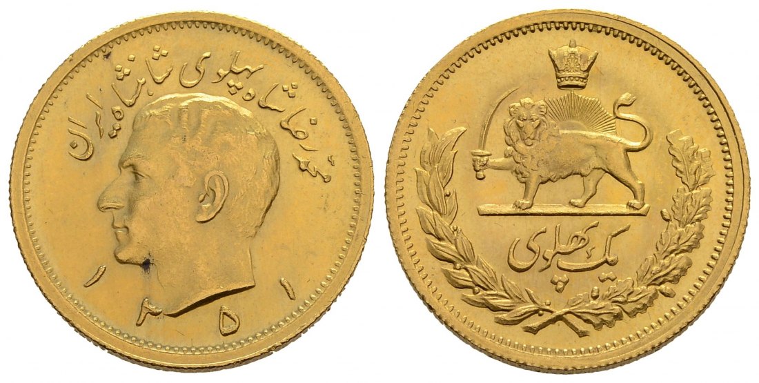 PEUS 3828 Iran 7,32 g Feingold. Muhammad Reza Shah Pahlavi GOLD SH1351 (1972) Vorzüglich