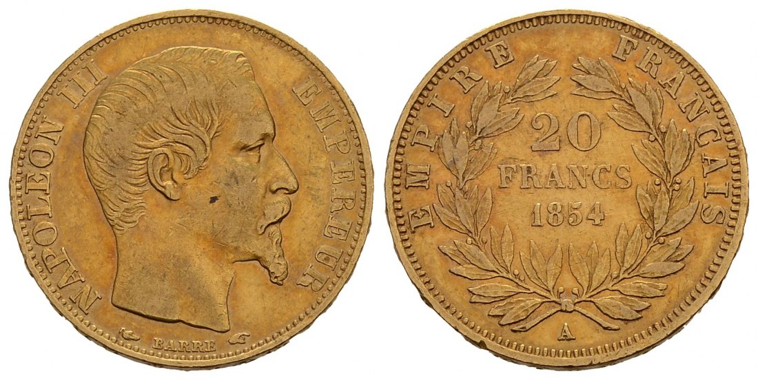 PEUS 3839 Frankreich 5,81 g Feingold. Napoleon III. (1852-1870) 20 Francs GOLD 1854 A Sehr schön