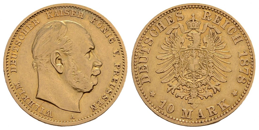 PEUS 3907 Kaiserreich - Preußen 3,58 g Feingold. Wilhelm I. (1861 - 1888) 10 Mark GOLD 1878 A Sehr schön