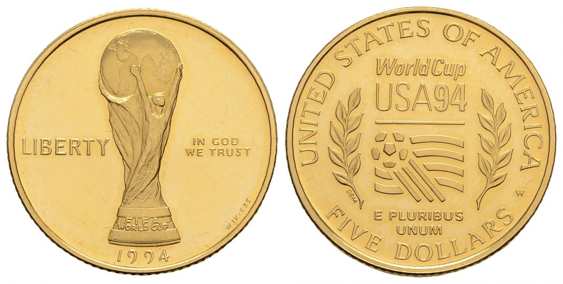 PEUS 3909 USA 7,52 g Feingold. FIFA World Cup 5 Dollars GOLD 1994 W Uncirculated (berührt)