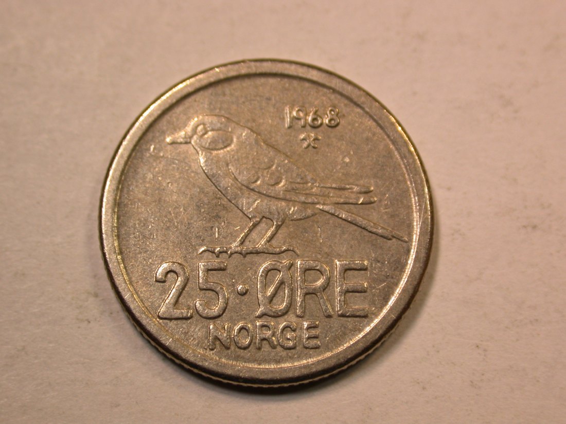  E20  Norwegen  25 Öre  1968 in ss+  Originalbilder   