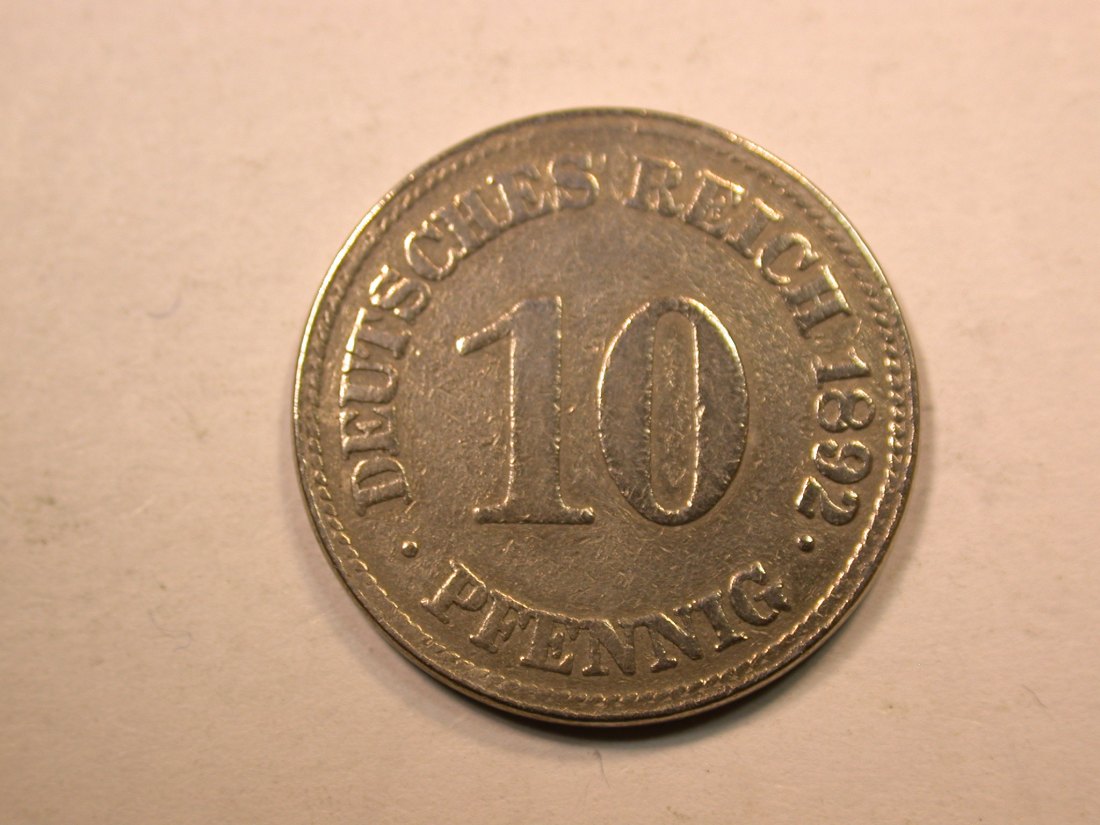 E20 KR 10 Pfennig 1892 E in s-ss, geputzt Originalbilder