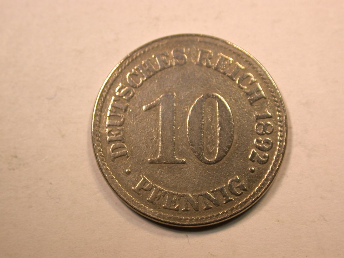  E20  KR 10 Pfennig  1892 E in s-ss, geputzt  Originalbilder   