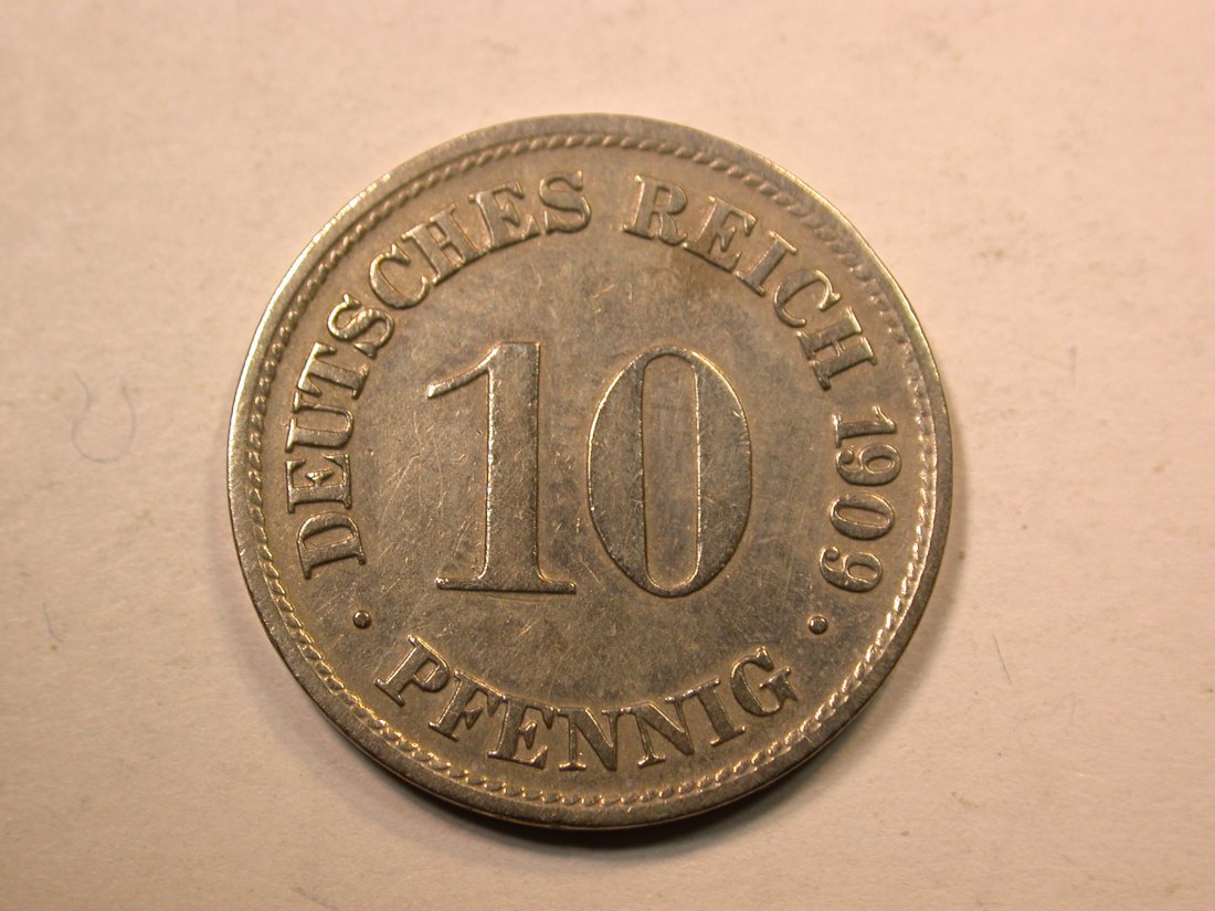 E20 KR 10 Pfennig 1909 D in ss+ Originalbilder