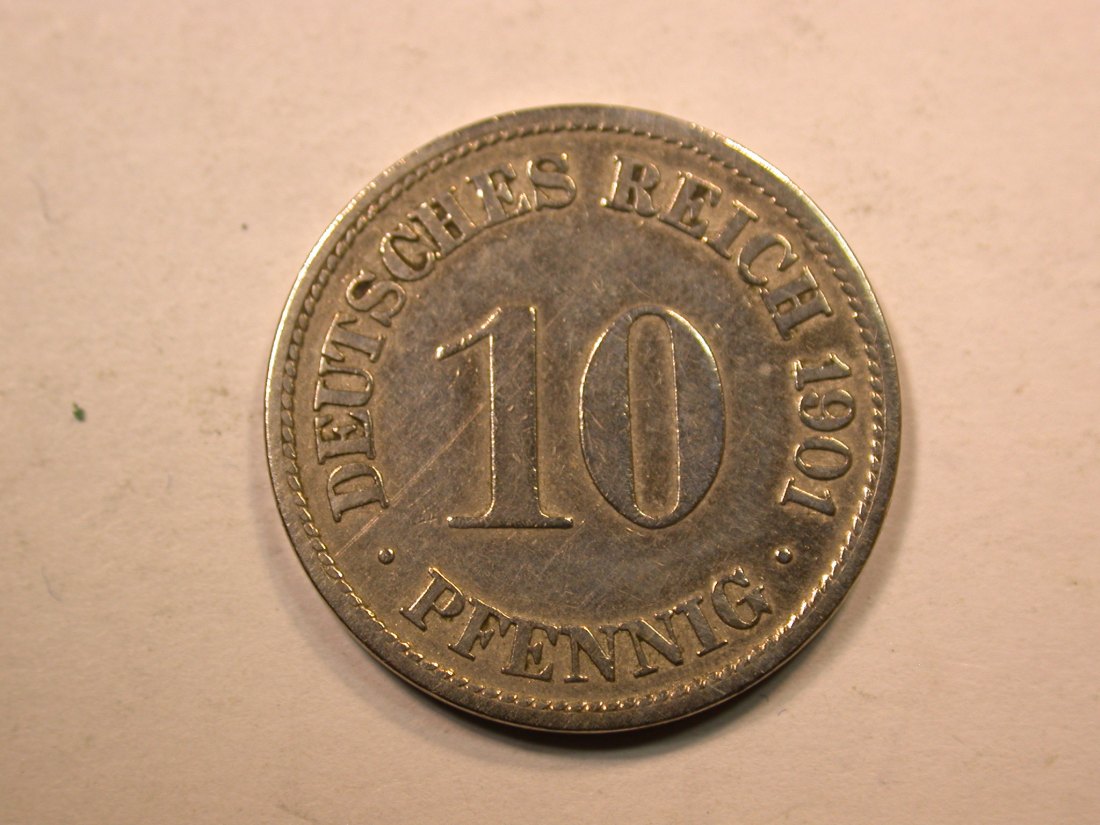  E20  KR 10 Pfennig  1901 F in f.ss, l.geputzt  Originalbilder   