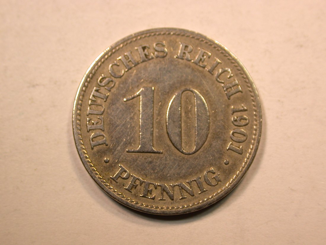 E20 KR 10 Pfennig 1901 D in ss, l.geputzt Originalbilder