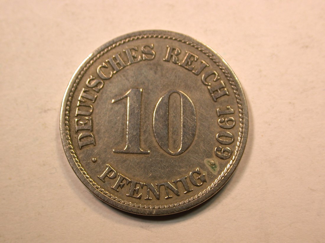  E20  KR  10 Pfennig  1909 G in ss, l.geputzt, kl. Fleck  Originalbilder   