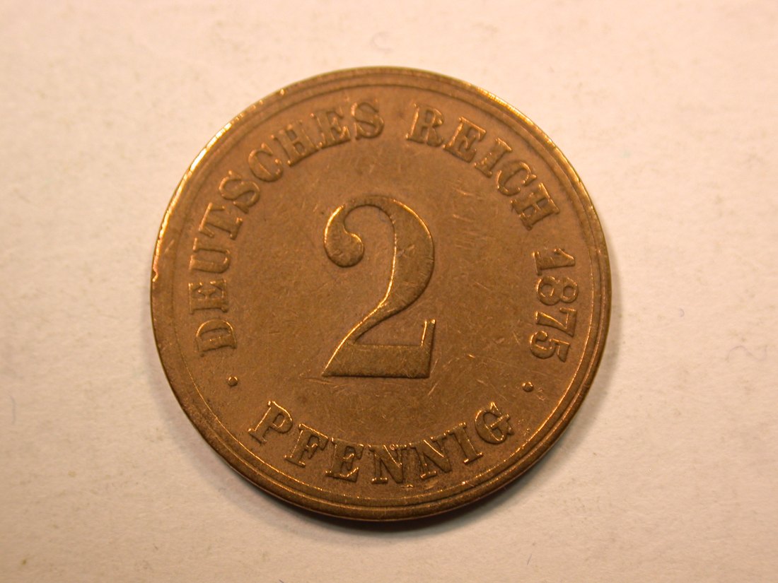 E20 KR 2 Pfennig 1875 J in schön, geputzt Originalbilder