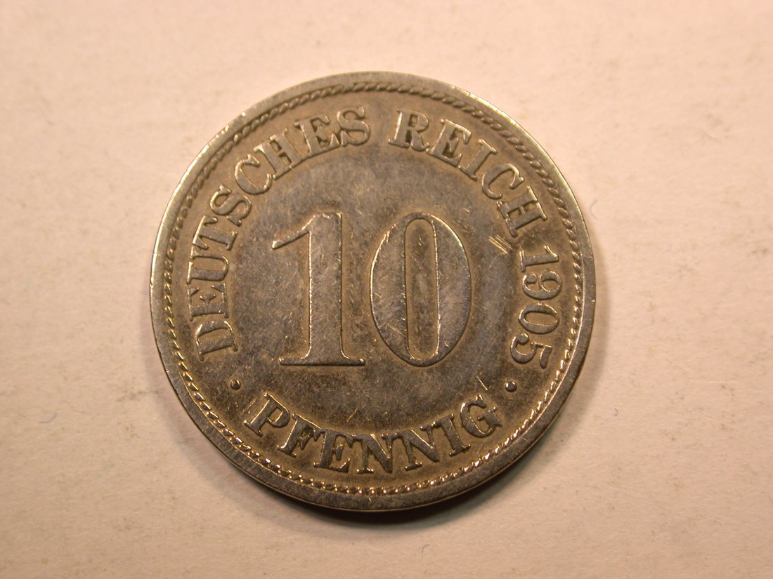  E20  KR  10 Pfennig  1905 F in f.ss, geputzt  Originalbilder   