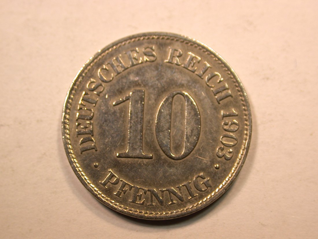 E20 KR 10 Pfennig 1903 E in ss+, geputzt Originalbilder