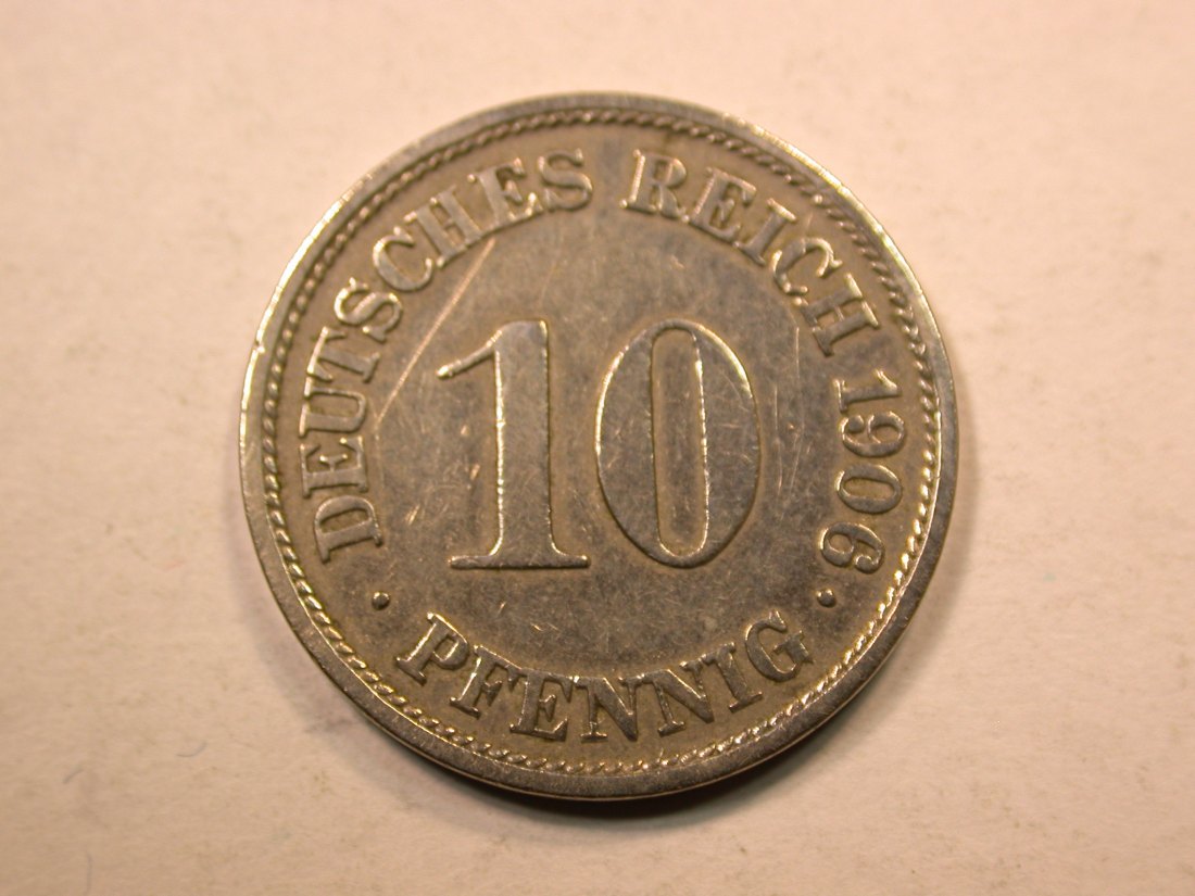 E20 KR 10 Pfennig 1906 F in ss, geputzt Originalbilder