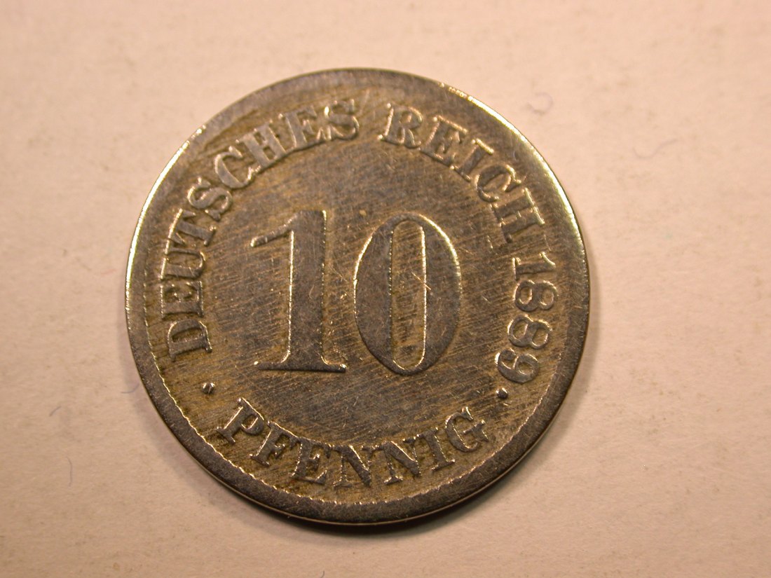 E20 KR 10 Pfennig 1889 F in s, geputzt Originalbilder