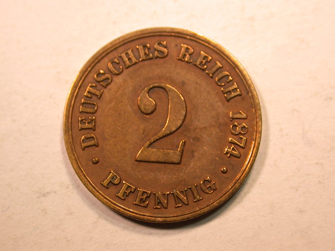  E20  KR  2 Pfennig  1874 B in vz/vz-st, geputzt  Originalbilder   