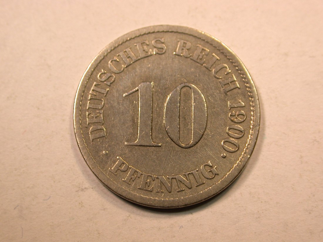 E20 KR 10 Pfennig 1900 J in f.ss, geputzt Originalbilder