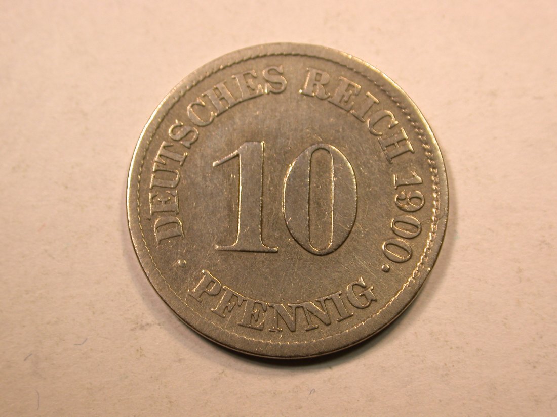  E20  KR  10 Pfennig  1900 J in f.ss, geputzt  Originalbilder   