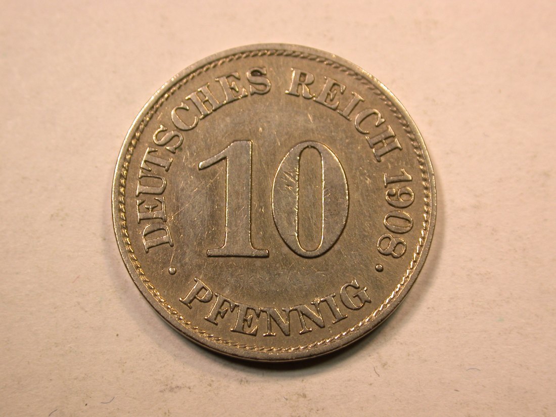  E20  KR  10 Pfennig  1908 E in ss+, geputzt  Originalbilder   
