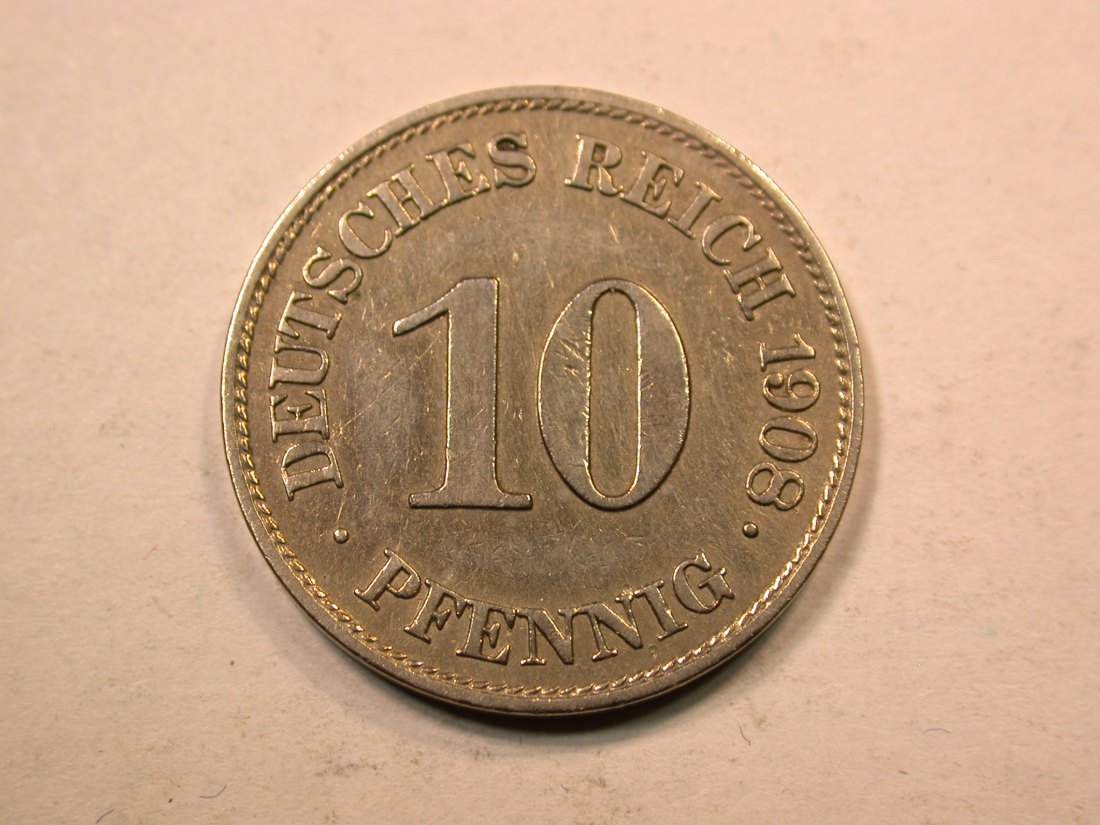E20 KR 10 Pfennig 1908 E in ss+, geputzt Originalbilder