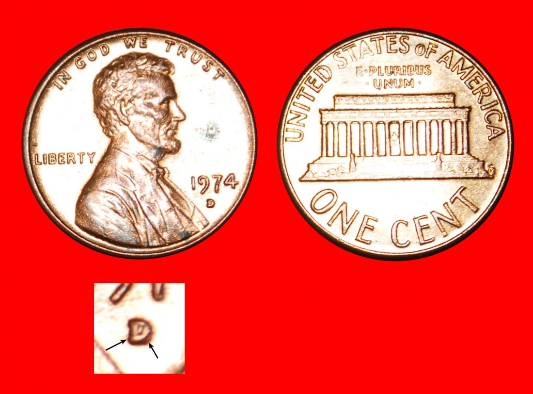  · MEMORIAL (1959-1982):USA★1 CENT 1974D MINT LUSTER RPM-001★LINCOLN 1809-1865★LOW START★ NO RESERVE!   