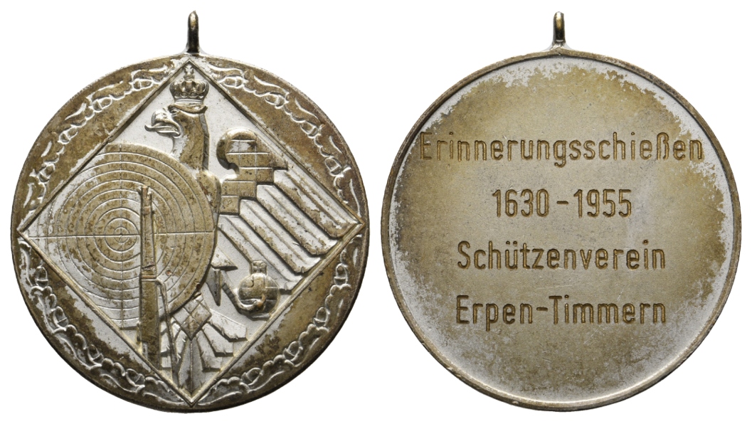  Erpen-Timmern; Schützenmedaille 1955; Bronze versilbert, tragbar; 19,36 g, Ø 38,9 mm   