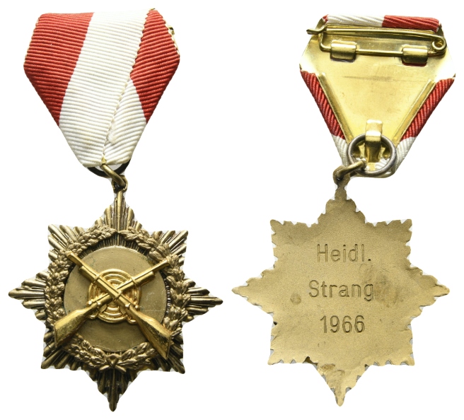  Heidland-Strang; Schützenmedaille 1966; Messing teilvergoldet; tragbar; 22,01 g, Ø 48,0 mm   