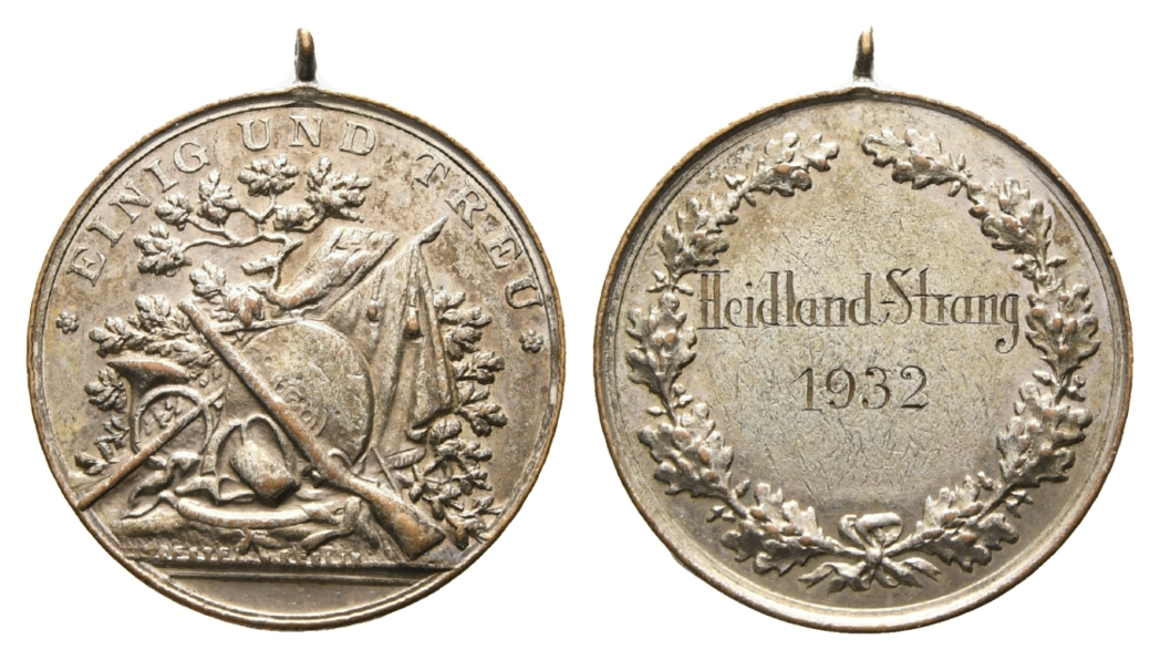  Heidland-Strang, Schützenmedaille 1932; Bronze versilbert, tragbar 10,20 g, Ø 28,2 mm   