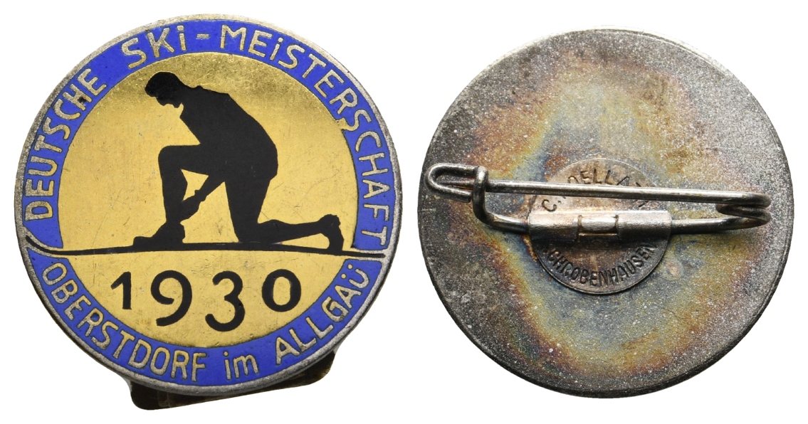  Obersdorf-Allgäu; Brosche 1930; versilbert u. emailliert, 8,37 g, Ø 30,3 mm   