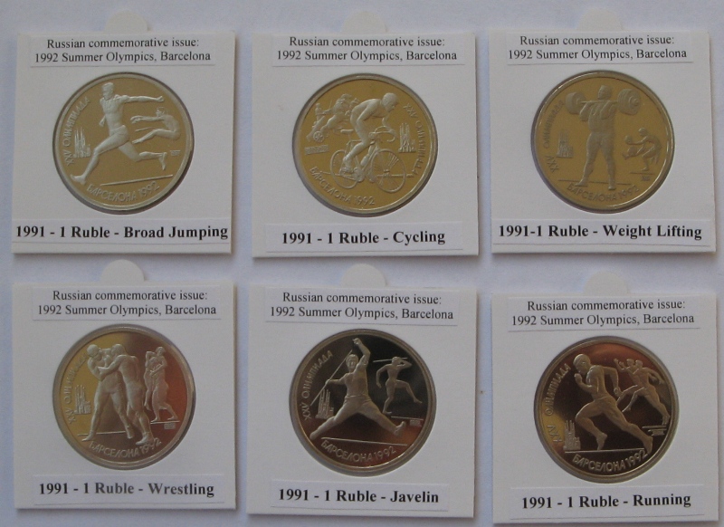  1991, UdSSR, Gedenkausgabe 1-Rubelmünzen: Olympische Sommerspiele 1992, Barcelona   
