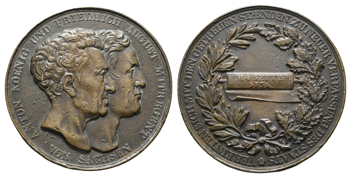  Sachsen; Medaille 1831; Kupfer, 37,24 g, Ø 45,9 mm   