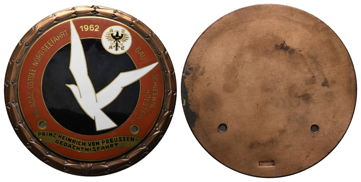  Schleswig-Holstein; Medaille, ADAC 1962; Bronze, Emaille, 139,08 g, Ø 93,8 mm   