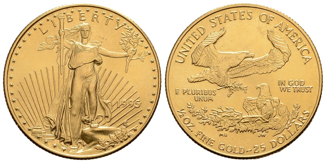 PEUS 3983 USA 15,55 g Feingold 25 Dollars GOLD 1/2 Unze 1995 Winzige Kratzer, fast Stempelglanz