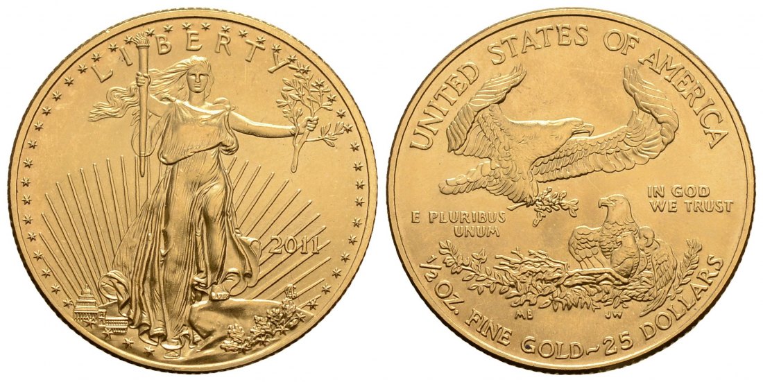 PEUS 3984 USA 15,55 g Feingold 25 Dollars GOLD 1/2 Unze 2011 Winzige Kratzer, fast Stempelglanz