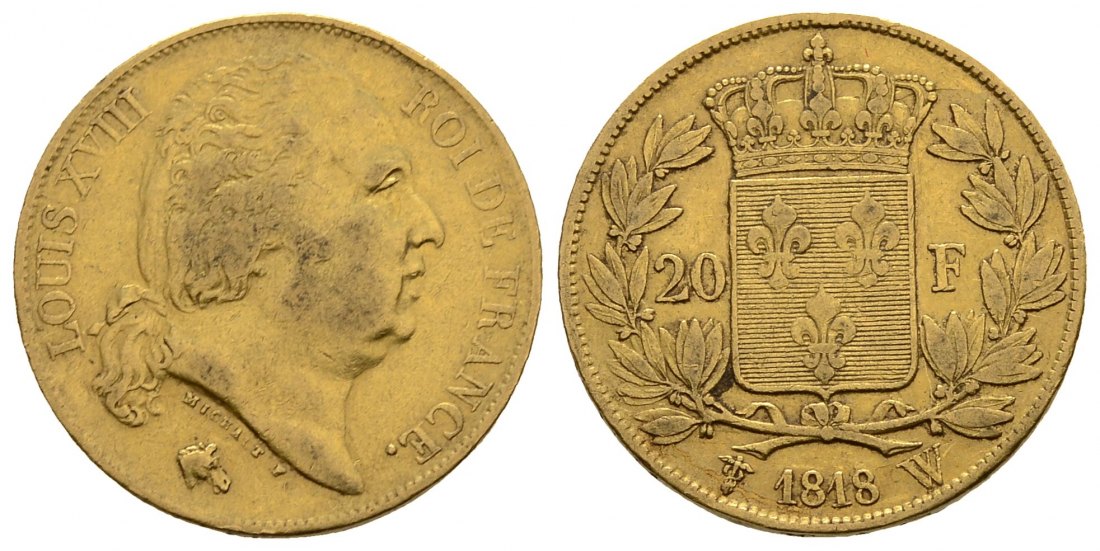 PEUS 3985 Frankreich 5,81 g Feingold. Ludwig XVIII. (1815 - 1824) 20 Francs GOLD 1818 W Lille Fast Sehr schön / Sehr schön