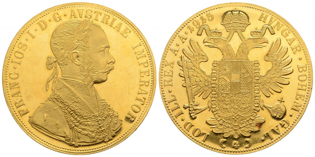 PEUS 3986 Österreich 13,76 g Feingold. Franz Joseph I. (1848 - 1916) 4 Dukaten (off.NP) GOLD 1915 Kl. Kratzer, Vorzüglich