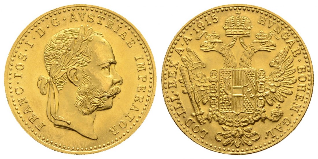 PEUS 3987 Österreich 3,44 g Feingold. Franz Joseph I. (1848 - 1916) 1 Dukat (off.NP) GOLD 1915 Winzige Kratzer, fast Stempelglanz