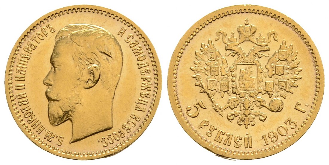 PEUS 3993 Russland 3,87 g Feingold. Zar Nikolaus II. (1894 - 1917) 5 Rubel GOLD 1903 AP Sehr schön