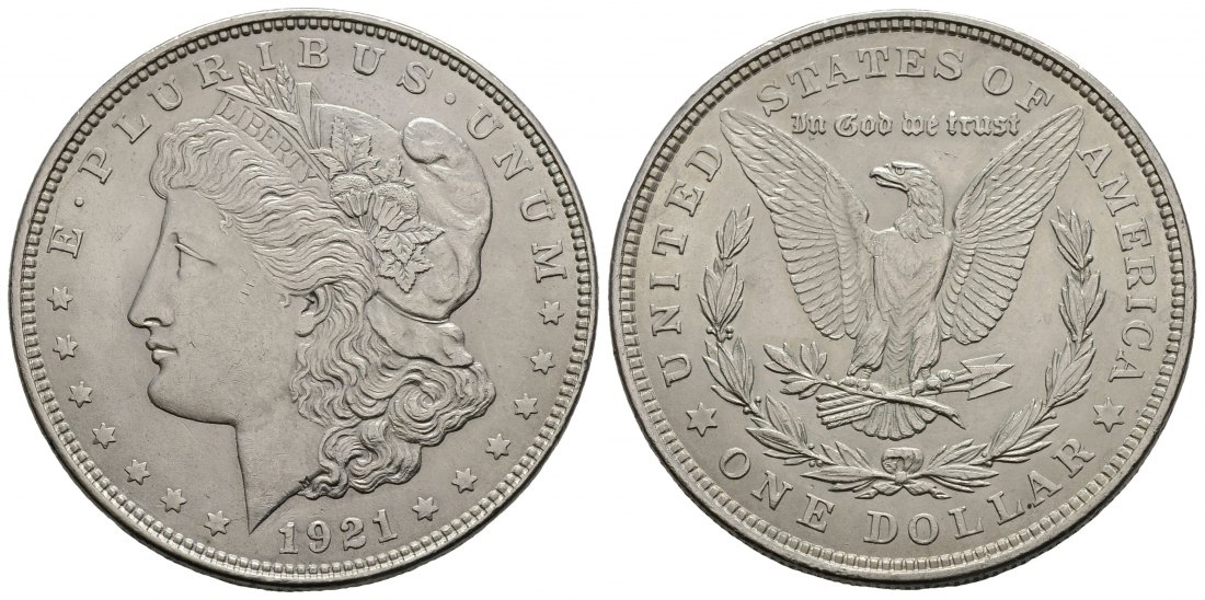 PEUS 4003 USA 24,06 g Feinsilber. Morgan Dollar SILBER 1921 Kl. Kratzer, Fast Vorzüglich