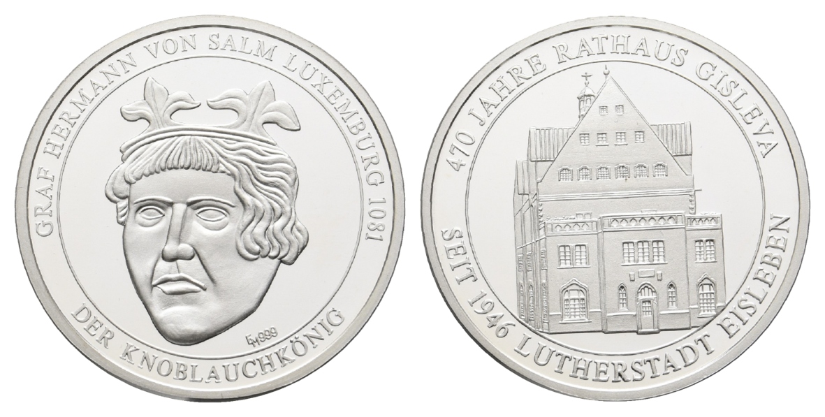  Eisleben, 470 Jahre Rathaus Gisleva; Medaille o.J.; 999 AG, 9,95 g, Ø 30,0 mm   