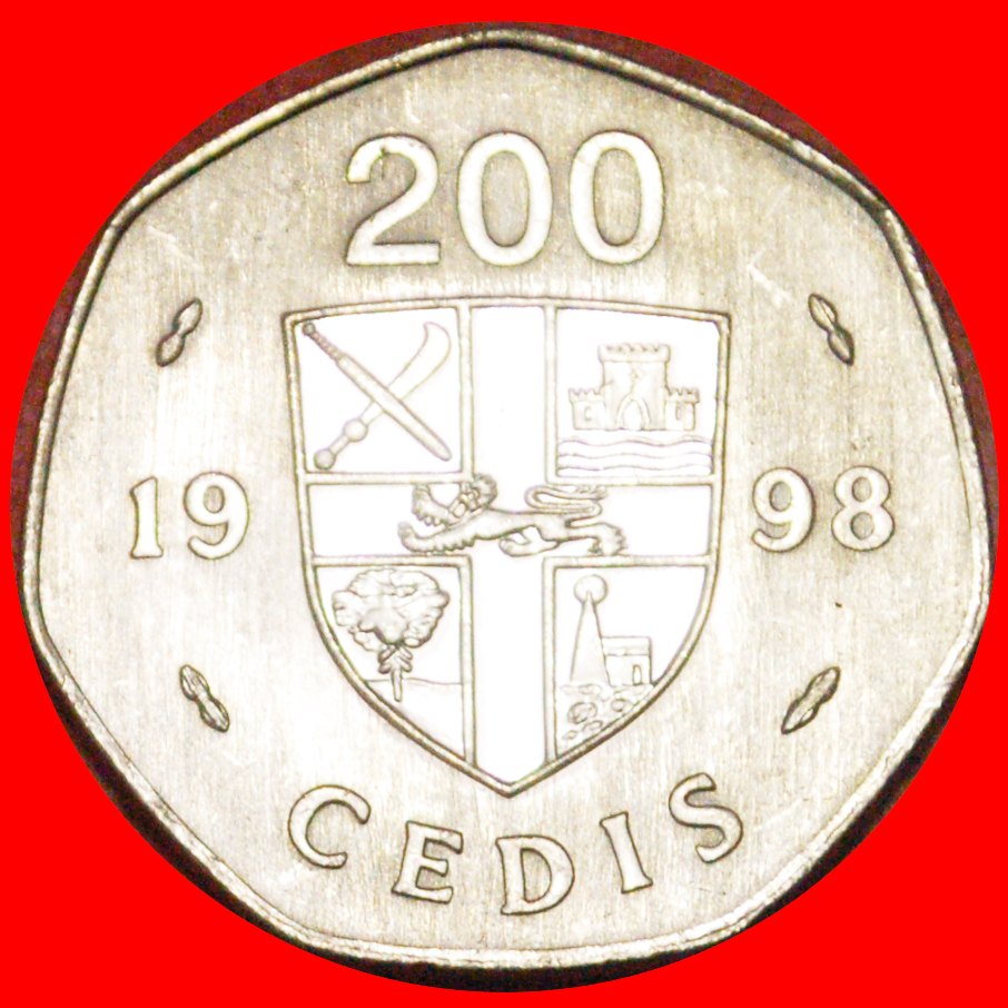  · HEPTAGON WITH SHELL: GHANA ★ 200 CEDIS 1998 MINT LUSTER! LOW START ★ NO RESERVE!   