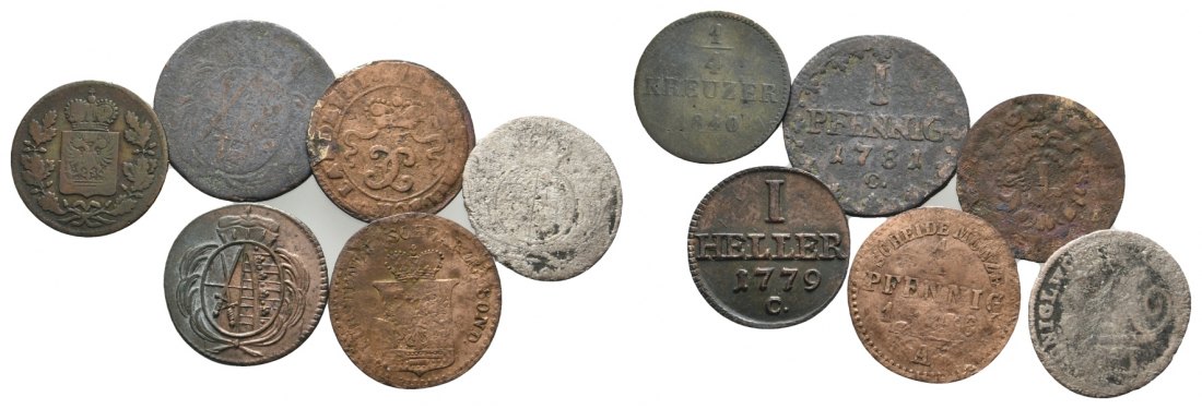  Altdeutschland; 6 Kleinmünzen, geringe Erhaltung   
