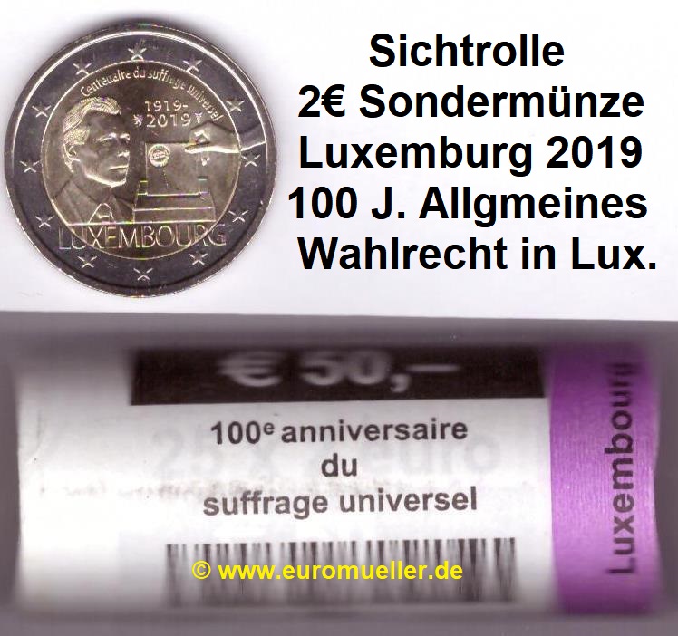 Luxemburg Rolle...2 Euro Gedenkmünze 2019...Wahlrecht   