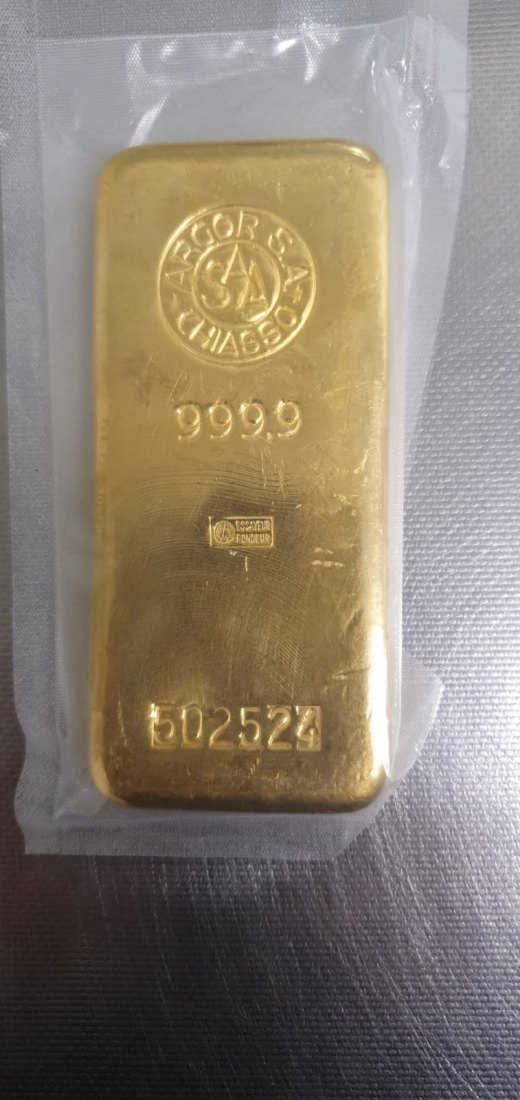 Schweiz Argor MM-Frankfurt  Feingewicht: 1000g Gold 1000g Goldbarren  eingeschweisst