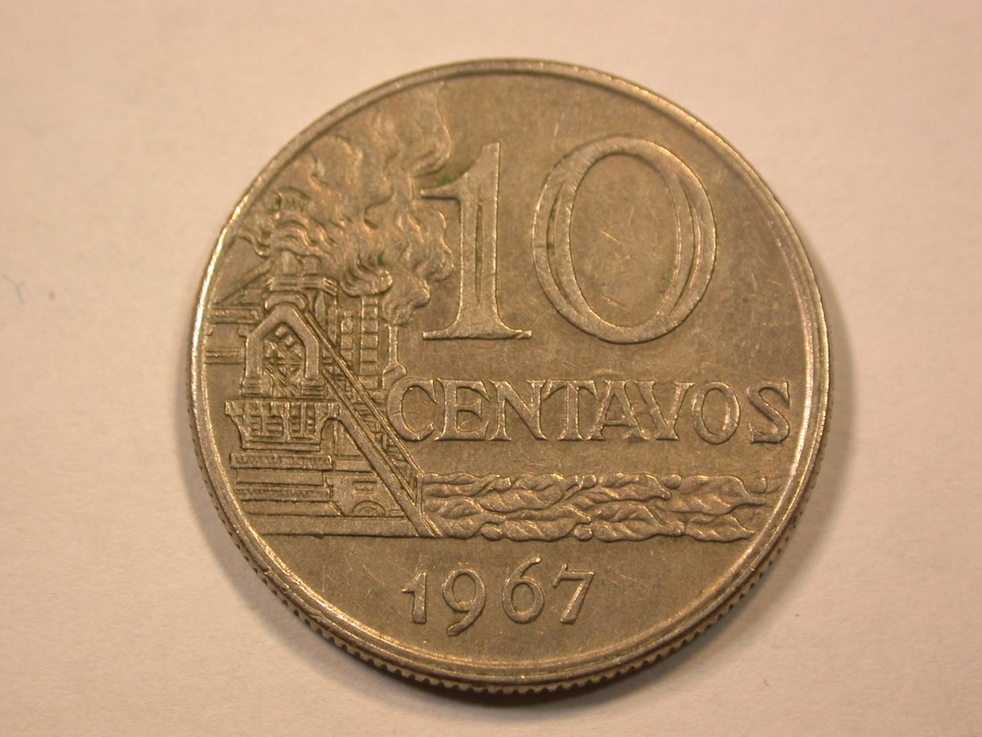  E21  Brasilien  10 Centavos 1967 in ss-vz   Originalbilder   