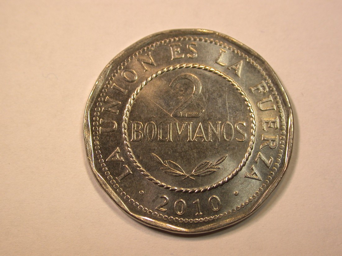 E21 Bolivien 2 Bolivianos 2010 in f.st Originalbilder