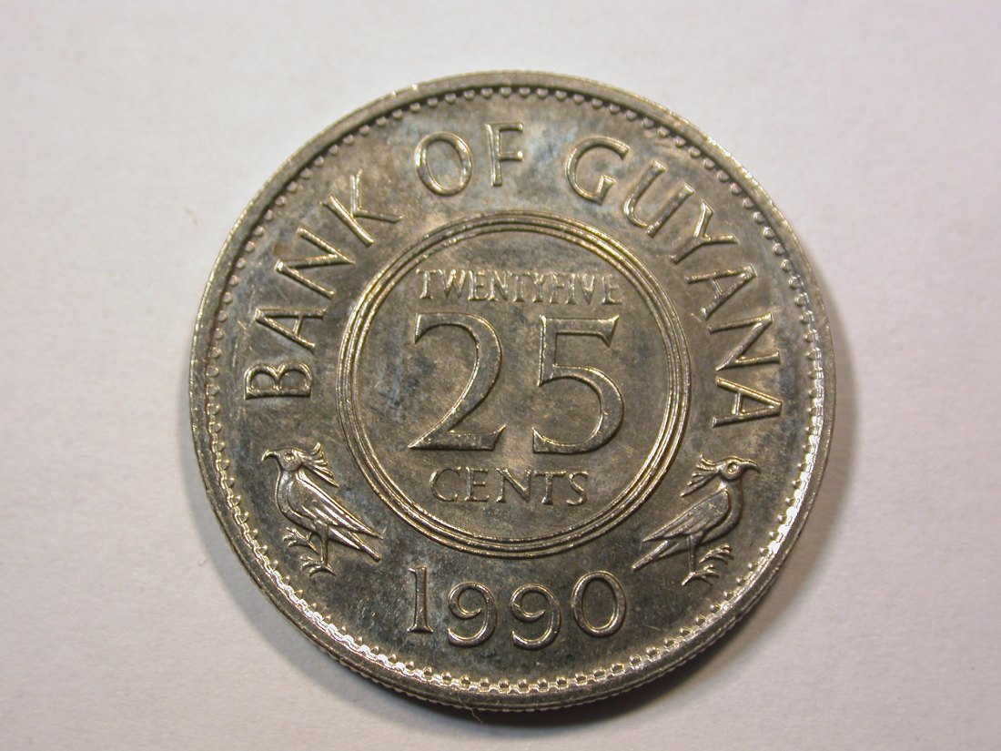  E21  Guyana 25 Cents 1990 in vz-st   Originalbilder   