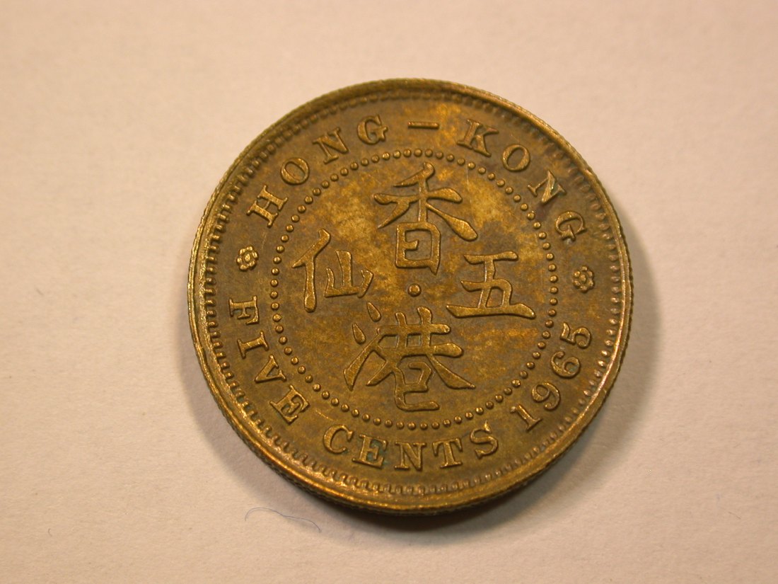  E21  Hong Kong 5 Cents 1965 in ss-vz    Originalbilder   